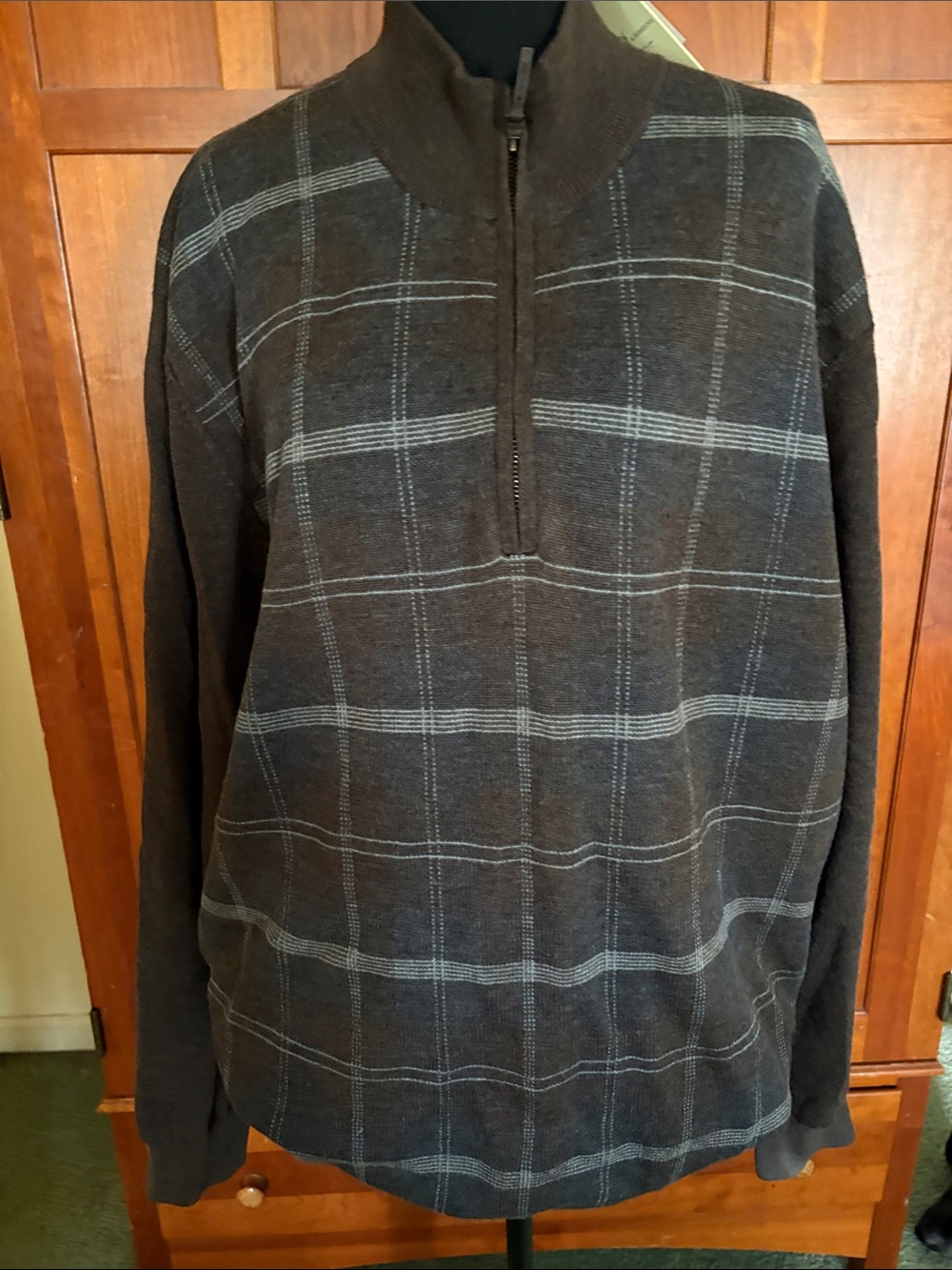 Fairway & Greene Truffle Plaid Half-Zip Sweater